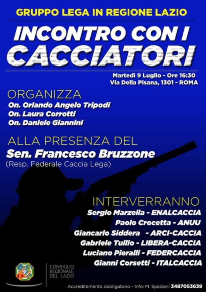 Gruppo Lega Regione Lazio organizza incontro con i Cacciatori