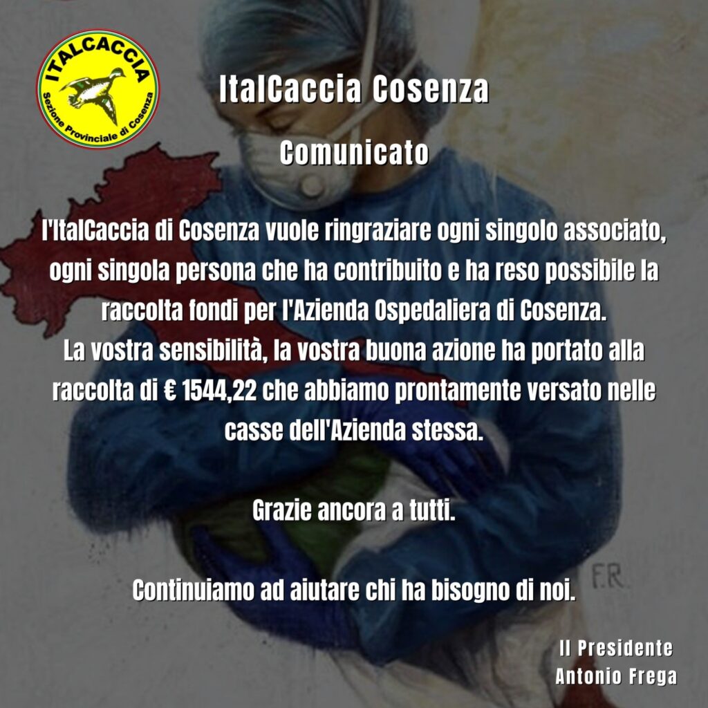 Comunicato-Italcaccia-Donazione-1024x1024 ItalCaccia Cosenza: raccolta fondi all'Azienda ospedaliera di Cosenza