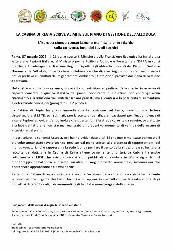 Screenshot_2021-05-09-07-45-42-1 La Cabina di Regia scrive al MITE sul piano di gestione dell'Allodola