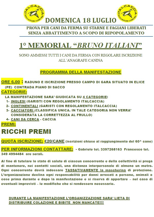 Immagine-2021-07-07-174254 Domenica 18 Luglio a Elice (PE) C.da Piano di Sacco 1°Memorial "Bruno Italiani"