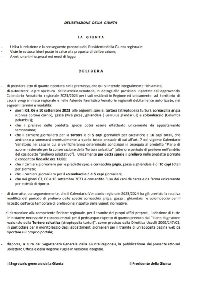 WhatsApp-Image-2023-07-27-at-19.24.28-667x1024 Puglia: Deliberazione della Giunta al Calendario Venatorio 2023/2024