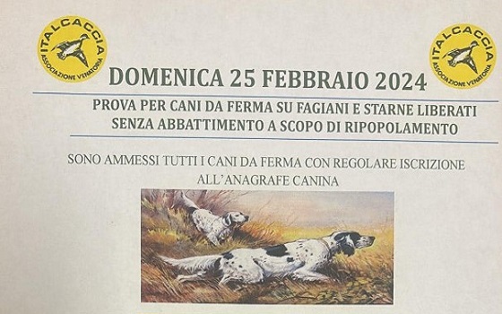 Spoltore: 25 Febbraio 2024 prova per cani da ferma su Fagiani e Starne senza abbattimento